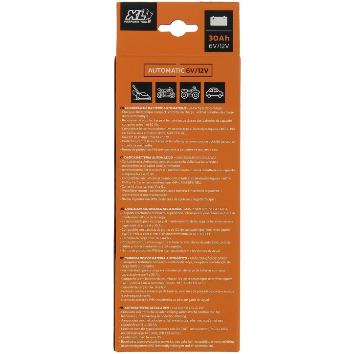 Chargeur batterie auto - XLPT - 1A - 20W - 12V - 3 m - Inclus câble détachable avec cosses a oeillet et crocodile Chargeur batterie auto - XLPT - 1A - 20W - 12V - 3 m - Inclus câble détachable avec cosses a oeillet et crocodile