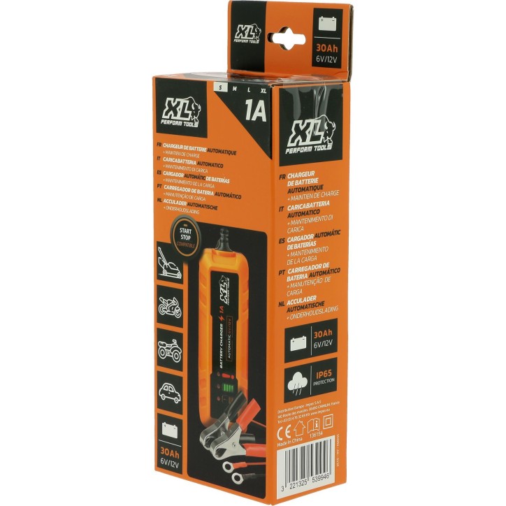 Chargeur batterie auto - XLPT - 1A - 20W - 12V - 3 m - Inclus câble détachable avec cosses a oeillet et crocodile Chargeur batterie auto - XLPT - 1A - 20W - 12V - 3 m - Inclus câble détachable avec cosses a oeillet et crocodile