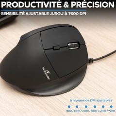 Souris ergonomique verticale - Filaire - BLUESTORK - 7200 DPI - Noire