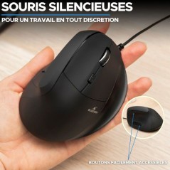 Souris ergonomique verticale - Filaire - BLUESTORK - 7200 DPI - Noire