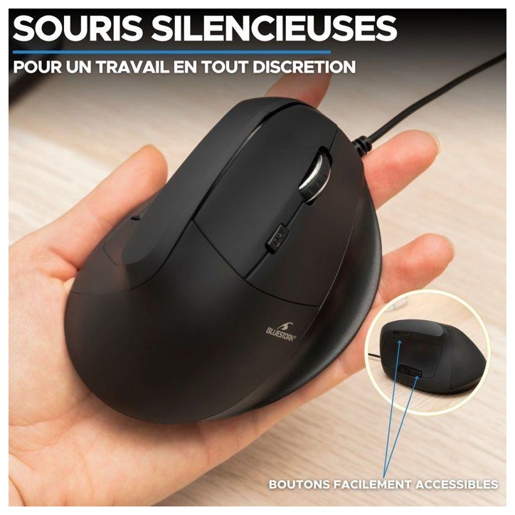 Souris ergonomique verticale - Filaire - BLUESTORK - 7200 DPI - Noire Souris ergonomique verticale - Filaire - BLUESTORK - 7200 DPI - Noire