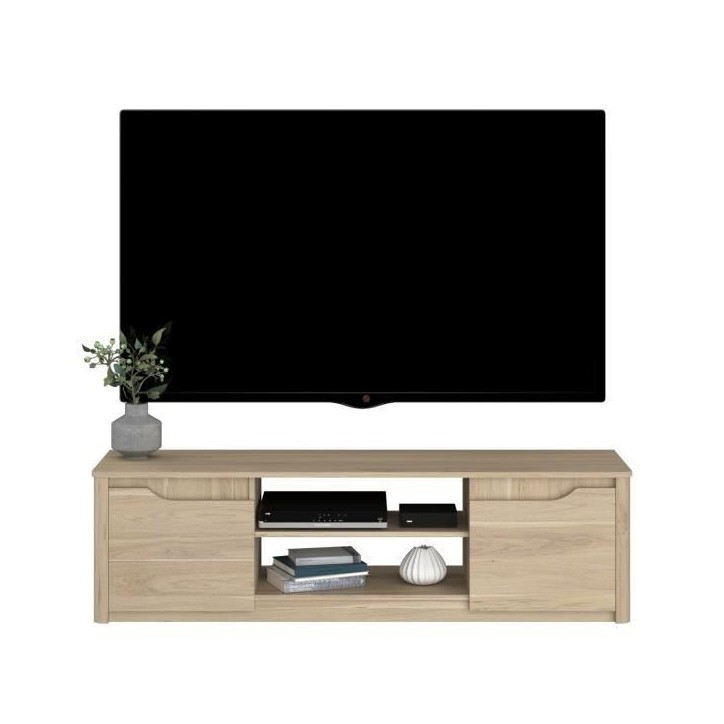 Meuble TV classique BETTY - Meuble en panneau de particules décor Chene - L150 x H42 x P60 cm