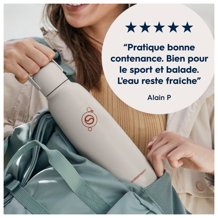 Bouteille isotherme SODASTREAM - Fizz&Go Cool - 0,9 L - Pour Machine a eau pétillante et Soda - Garde froid 12h - Sable Bouteille isotherme SODASTREAM - Fizz&Go Cool - 0,9 L - Pour Machine a eau pétillante et Soda - Garde froid 12h - Sable