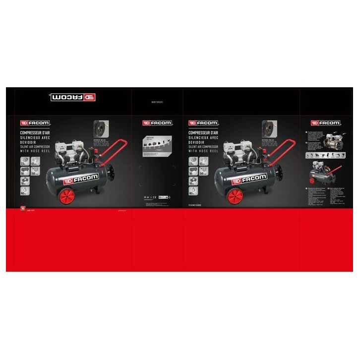 Compresseur - Horizontal - Facom - Débruité Silver - 50 L - 2,5 HP - Silencieux Compresseur - Horizontal - Facom - Débruité Silver - 50 L - 2,5 HP - Silencieux