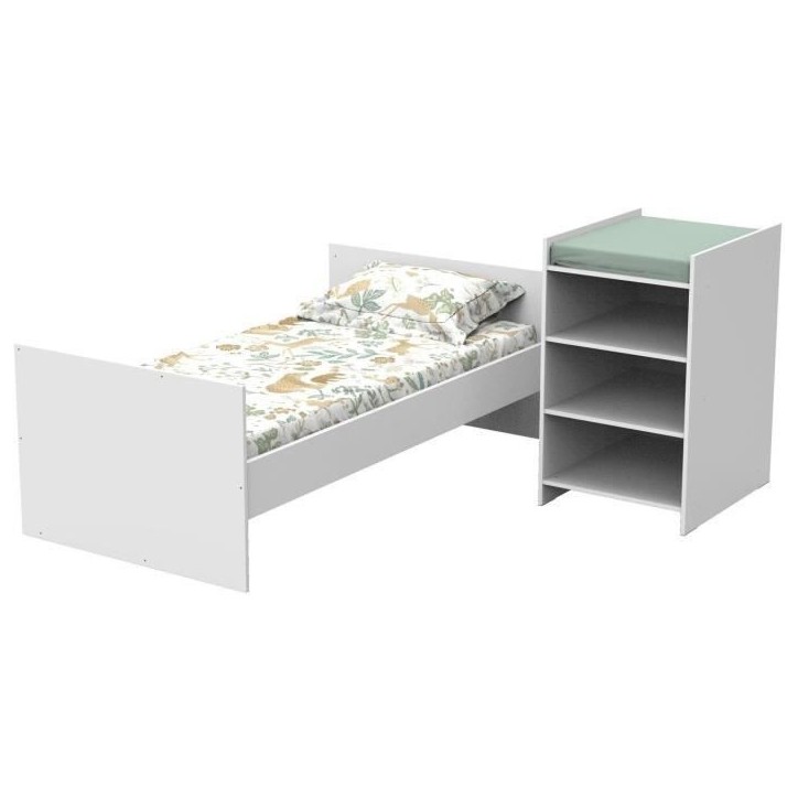 Lit bébé combiné - 120x60cm - Evolutif en 90x190cm - Babyprice First - En bois blanc