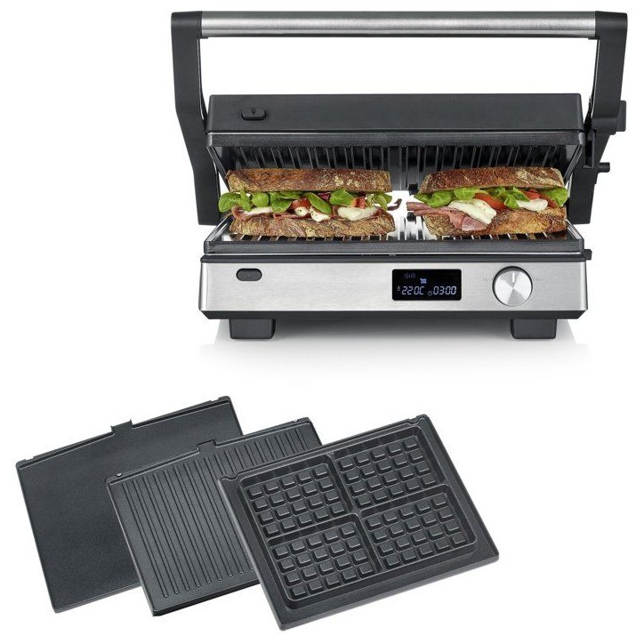 Gril multifonction 3-en-1 - SEVERIN - KG 2380 - 2000 W - 3 jeux de plaques - Ecran LED - Noir / Inox Gril multifonction 3-en-1 - SEVERIN - KG 2380 - 2000 W - 3 jeux de plaques - Ecran LED - Noir / Inox
