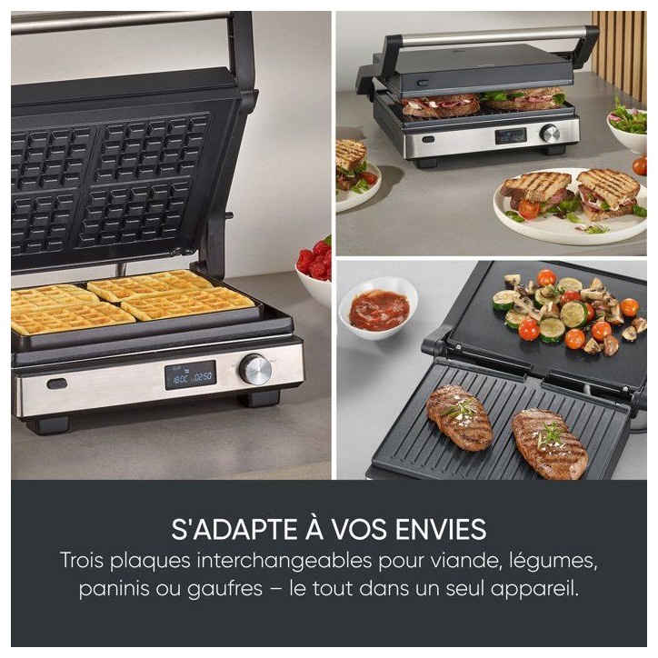 Gril multifonction 3-en-1 - SEVERIN - KG 2380 - 2000 W - 3 jeux de plaques - Ecran LED - Noir / Inox Gril multifonction 3-en-1 - SEVERIN - KG 2380 - 2000 W - 3 jeux de plaques - Ecran LED - Noir / Inox