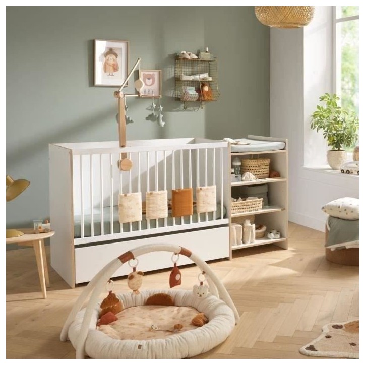 Lit bébé combiné - 120x60cm - Evolutif en 90x190cm - Babyprice First - En bois et chant bois