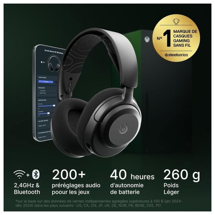 Casque gaming sans fil - STEELSERIES - Arctis Nova 3XW - Autonomie 40h - Connexion 2,4 GHz - Compatible Xbox Casque gaming sans fil - STEELSERIES - Arctis Nova 3XW - Autonomie 40h - Connexion 2,4 GHz - Compatible Xbox