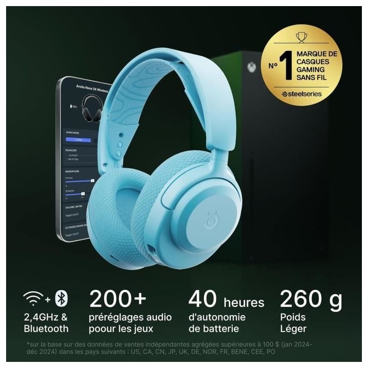 Casque gaming sans fil - STEELSERIES - Arctis Nova 3XW - Autonomie 40h - Bluetooth - Compatible Xbox