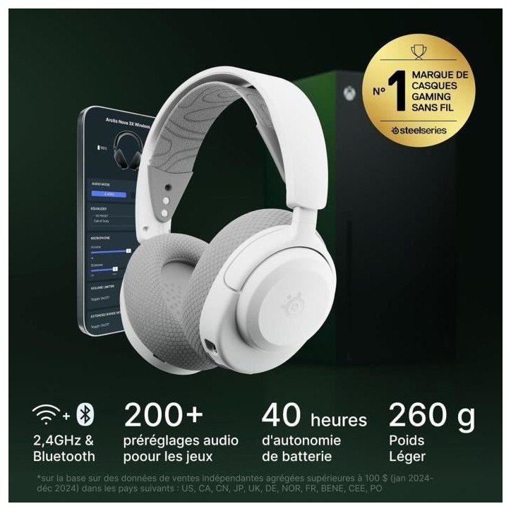 Casque gaming sans fil - STEELSERIES - Arctis Nova 3XW - Autonomie 40h - Bluetooth - Compatible Xbox Casque gaming sans fil - STEELSERIES - Arctis Nova 3XW - Autonomie 40h - Bluetooth - Compatible Xbox