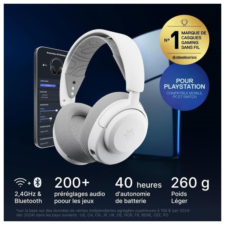 Casque gaming sans fil - STEELSERIES - Arctis Nova 3PW - Autonomie 40h - Bluetooth - USB-C Plug & Play Casque gaming sans fil - STEELSERIES - Arctis Nova 3PW - Autonomie 40h - Bluetooth - USB-C Plug & Play
