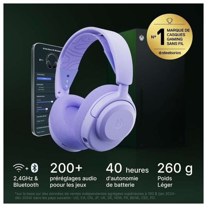 Casque gaming sans fil - STEELSERIES - Arctis Nova 3XW - Autonomie 40h - Connexion 2,4 GHz - Bluetooth Casque gaming sans fil - STEELSERIES - Arctis Nova 3XW - Autonomie 40h - Connexion 2,4 GHz - Bluetooth