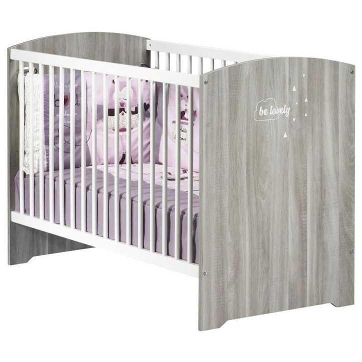 Chambre bébé complete - Lit 120x60 et commode a langer - BABY PRICE - SMILE - Chene silex