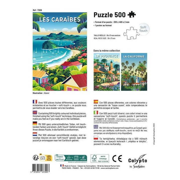 Puzzle - SENTOSPHERE - Calypto - 500 pieces - Les Caraibes - Toucher soyeux - Des 8 ans Puzzle - SENTOSPHERE - Calypto - 500 pieces - Les Caraibes - Toucher soyeux - Des 8 ans