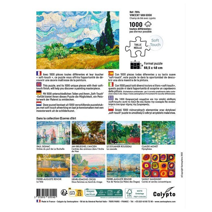 Puzzle - SENTOSPHERE - Calypto - 1000 pieces -Champ de blé avec cypres - Vincent Van Gogh - Des 9 ans Puzzle - SENTOSPHERE - Calypto - 1000 pieces -Champ de blé avec cypres - Vincent Van Gogh - Des 9 ans