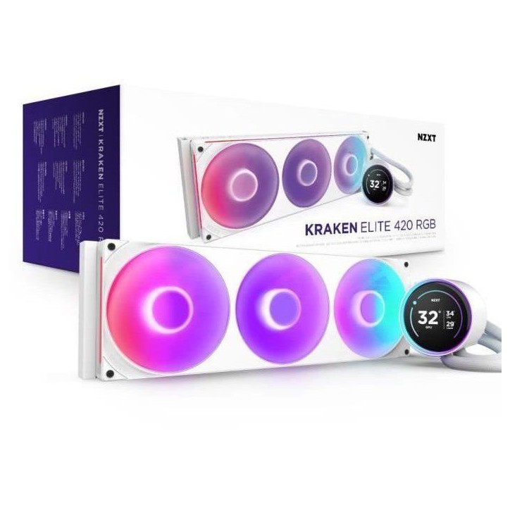 Watercooling - NZXT - RL-KR42E-W2 - Kraken Elite 420 RGB - Écran 2.72, panneau RGB personnalisable et ventilateurs RGB - Blanc