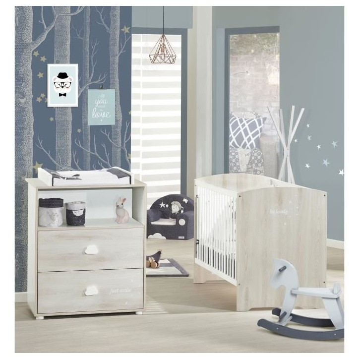 Chambre bébé complete - Lit 120x60 et commode a langer - BABY PRICE - SMILE - Hetre cendré Chambre bébé complete - Lit 120x60 et commode a langer - BABY PRICE - SMILE - Hetre cendré