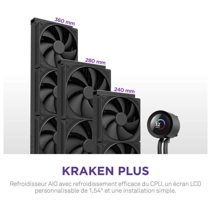 Watercooling - NZXT - RL-KN360-B2 - Kraken Plus 360 - Écran LCD 1.54 personnalisable - Noir Watercooling - NZXT - RL-KN360-B2 - Kraken Plus 360 - Écran LCD 1.54 personnalisable - Noir