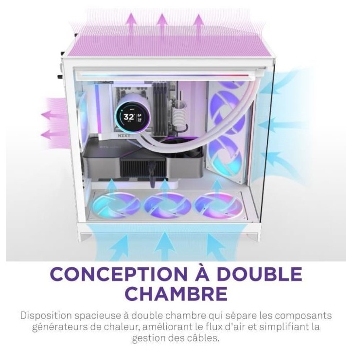 Boitier moyen-tour - NZXT - CM-H92FW-R1 - H9 Flow RGB - Ventilateurs RGB inclus - Blanc Boitier moyen-tour - NZXT - CM-H92FW-R1 - H9 Flow RGB - Ventilateurs RGB inclus - Blanc