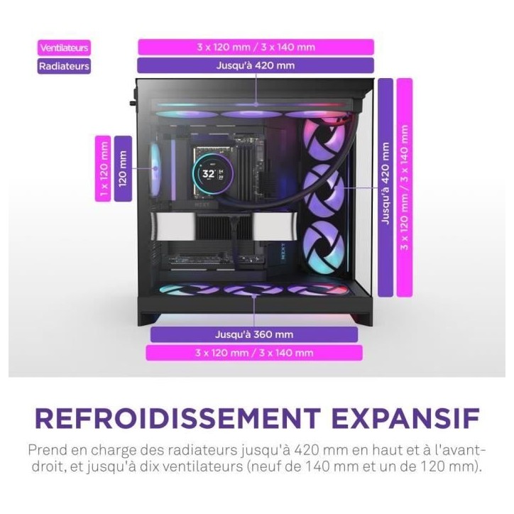Boitier moyen-tour - NZXT - CM-H92FB-R1 - H9 Flow RGB - Double chambre - Ventilateurs RGB inclus - Noir Boitier moyen-tour - NZXT - CM-H92FB-R1 - H9 Flow RGB - Double chambre - Ventilateurs RGB inclus - Noir