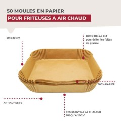 Ensemble de 200 Moules en papier pour air fryer carrés- FACKELMANN -