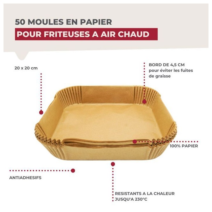 Ensemble de 200 Moules en papier pour air fryer carrés- FACKELMANN - Divers - 20 cm Ensemble de 200 Moules en papier pour air fryer carrés- FACKELMANN - Divers - 20 cm