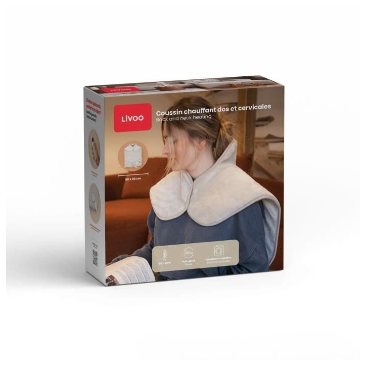 Coussin chauffant dos et cervicales - LIVOO - DOS218C - 100 W - 60 x 90 cm - Flanelle - Lavable en machine 30° - 50-65° - Crem Coussin chauffant dos et cervicales - LIVOO - DOS218C - 100 W - 60 x 90 cm - Flanelle - Lavable en machine 30° - 50-65° - Crem