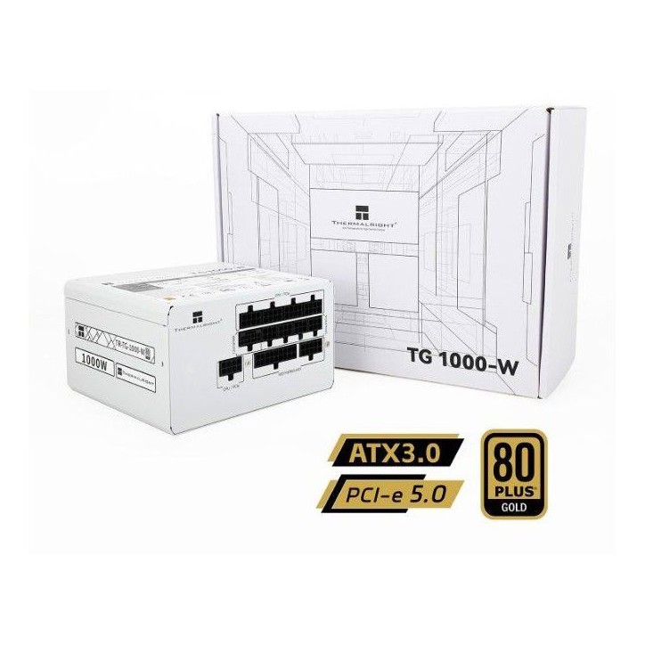 THERMALRIGHT - TG1000 - Alimentation PC - 1000 W - 80+ Gold - ATX3.0 - Full modulaire - PCI-E 5.0 Blanc THERMALRIGHT - TG1000 - Alimentation PC - 1000 W - 80+ Gold - ATX3.0 - Full modulaire - PCI-E 5.0 Blanc