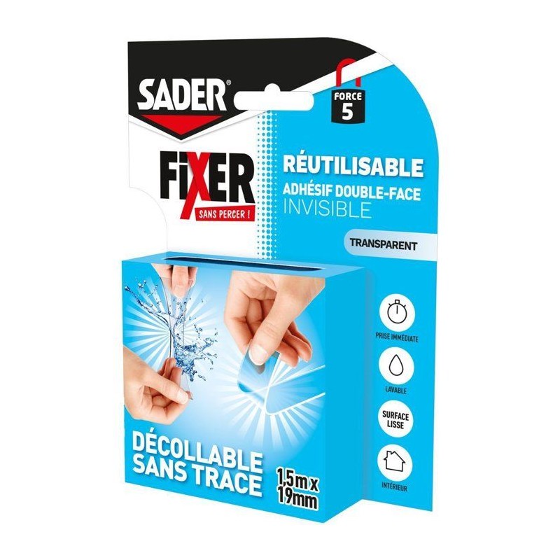 Adhésif double face extra - SADER - Fixer sans percer - Invisible - D