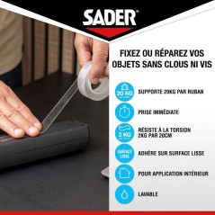 Adhésif double face extra - SADER - Fixer sans percer - Invisible - D