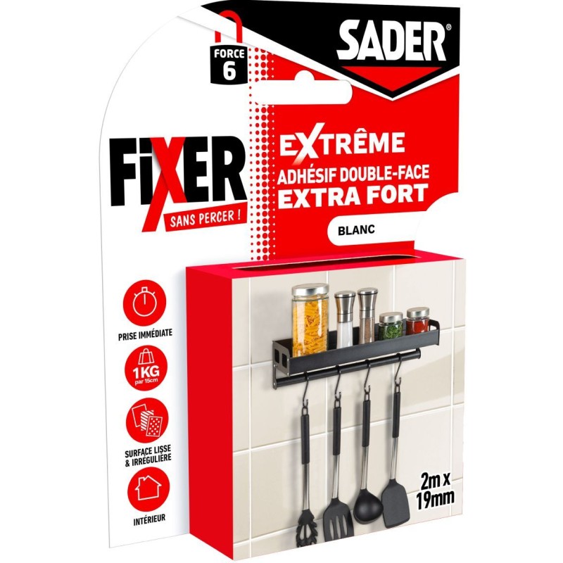 Adhésif double face extra fort - SADER - Fixer sans percer - Extreme