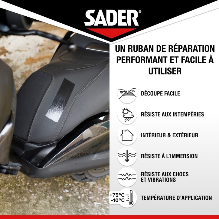 Adhésif extra fort - SADER - Repare tout extreme - Intérieur & Exterieur - Toutes surfaces - Noir - Facile a découper - 20 m Adhésif extra fort - SADER - Repare tout extreme - Intérieur & Exterieur - Toutes surfaces - Noir - Facile a découper - 20 m