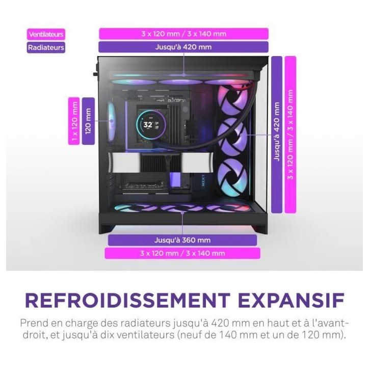 Boitier moyen-tour NZXT - CM-H92FB-P1 - H9 Flow RGB+ - Double chambre - 3 ventilateurs RGB - Noir Boitier moyen-tour NZXT - CM-H92FB-P1 - H9 Flow RGB+ - Double chambre - 3 ventilateurs RGB - Noir