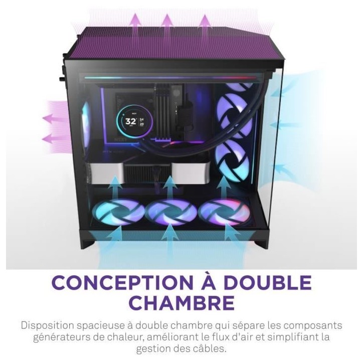 Boitier moyen-tour NZXT - CM-H92FB-P1 - H9 Flow RGB+ - Double chambre - 3 ventilateurs RGB - Noir Boitier moyen-tour NZXT - CM-H92FB-P1 - H9 Flow RGB+ - Double chambre - 3 ventilateurs RGB - Noir