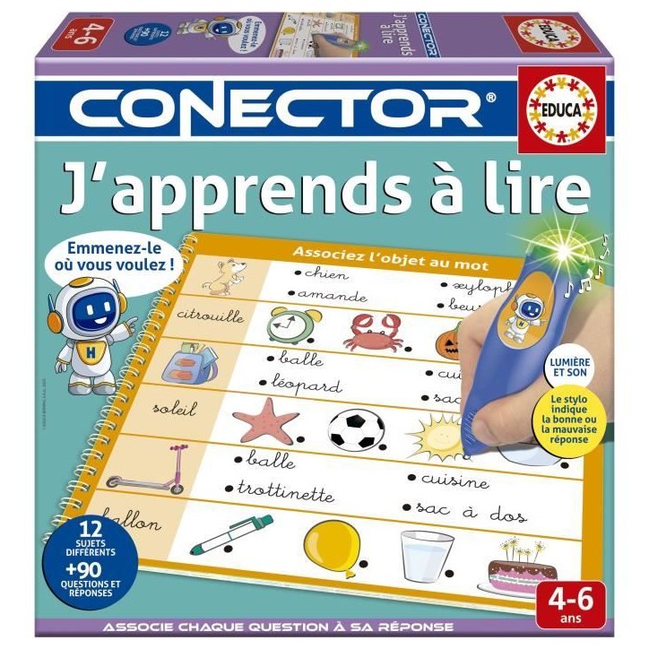 Conector J'apprends a Lire - Jeu éducatif - EDUCA - 90 questions, 12 themes, format livre - Des 4 ans Conector J'apprends a Lire - Jeu éducatif - EDUCA - 90 questions, 12 themes, format livre - Des 4 ans