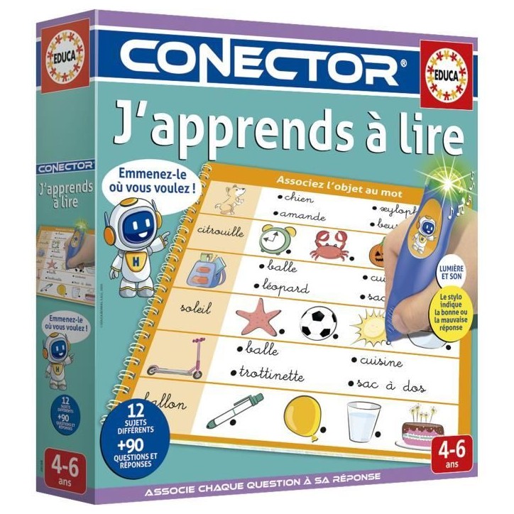 Conector J'apprends a Lire - Jeu éducatif - EDUCA - 90 questions, 12 themes, format livre - Des 4 ans Conector J'apprends a Lire - Jeu éducatif - EDUCA - 90 questions, 12 themes, format livre - Des 4 ans