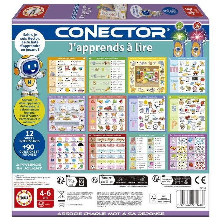 Conector J'apprends a Lire - Jeu éducatif - EDUCA - 90 questions, 12 themes, format livre - Des 4 ans Conector J'apprends a Lire - Jeu éducatif - EDUCA - 90 questions, 12 themes, format livre - Des 4 ans