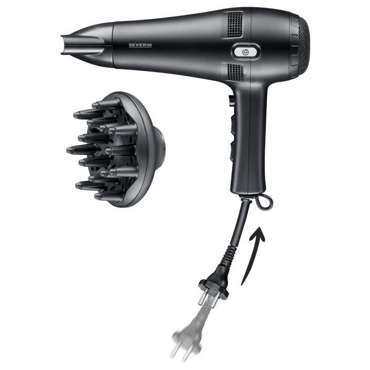 Seche-cheveux avec câble rétractable - SEVERIN - HT 0165 - Diffuseur & Concentrateur - 2100 W - 3 niveaux de température - No