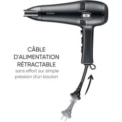Seche-cheveux avec câble rétractable - SEVERIN - HT 0165 - Diffuseur & Concentrateur - 2100 W - 3 niveaux de température - No
