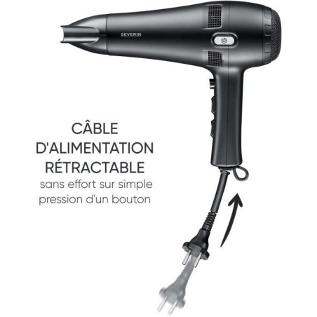 Seche-cheveux avec câble rétractable - SEVERIN - HT 0165 - Diffuseur & Concentrateur - 2100 W - 3 niveaux de température - No