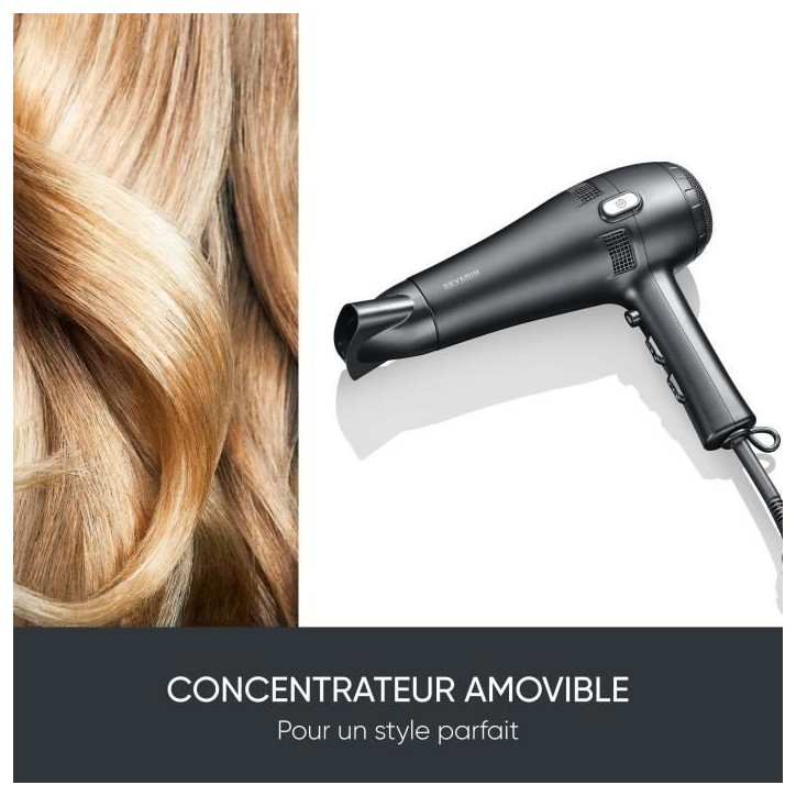 Seche-cheveux avec câble rétractable - SEVERIN - HT 0165 - Diffuseur & Concentrateur - 2100 W - 3 niveaux de température - No