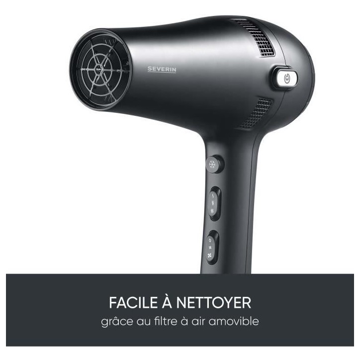 Seche-cheveux avec câble rétractable - SEVERIN - HT 0165 - Diffuseur & Concentrateur - 2100 W - 3 niveaux de température - No