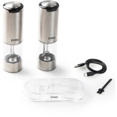 Ensemble de 2 moulins a poivre et sel électriques - DOMO - USB - 96 ml - Transparent / Argent