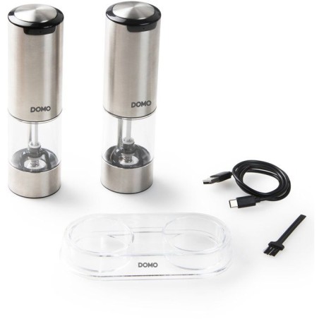 Ensemble de 2 moulins a poivre et sel électriques - DOMO - USB - 96 ml - Transparent / Argent