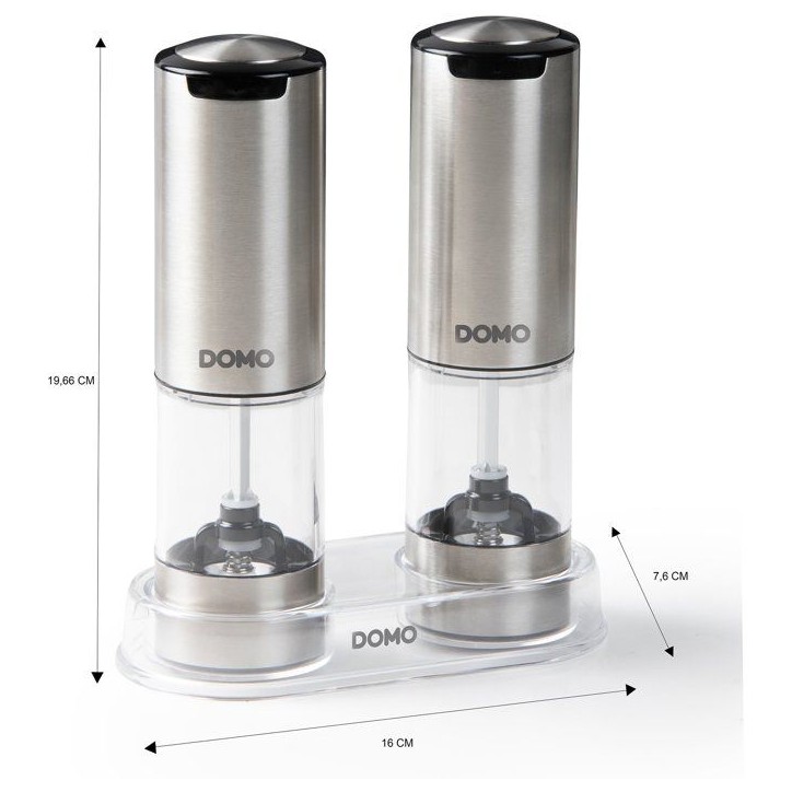Ensemble de 2 moulins a poivre et sel électriques - DOMO - USB - 96 ml - Transparent / Argent Ensemble de 2 moulins a poivre et sel électriques - DOMO - USB - 96 ml - Transparent / Argent