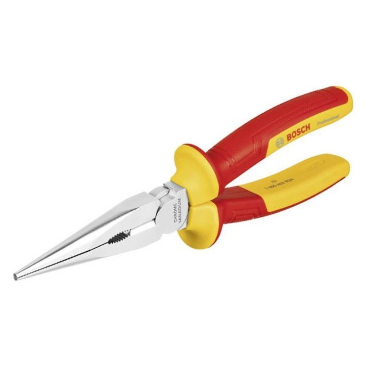 Bosch Professional pince VDE droite a bec long – 200 mm (certifiée jusqu'a 1 000 V, isolée avec des polyuréthanes thermopla Bosch Professional pince VDE droite a bec long – 200 mm (certifiée jusqu'a 1 000 V, isolée avec des polyuréthanes thermopla