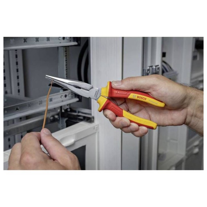 Bosch Professional pince VDE droite a bec long – 200 mm (certifiée jusqu'a 1 000 V, isolée avec des polyuréthanes thermopla Bosch Professional pince VDE droite a bec long – 200 mm (certifiée jusqu'a 1 000 V, isolée avec des polyuréthanes thermopla