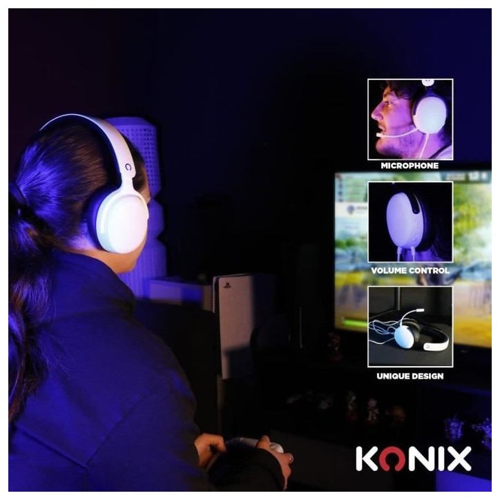 Casque gaming circum-aural - KONIX - Nexus PS5 - Haut-parleurs 40 mm - Microphone intégré - Câble 1,5 m Casque gaming circum-aural - KONIX - Nexus PS5 - Haut-parleurs 40 mm - Microphone intégré - Câble 1,5 m