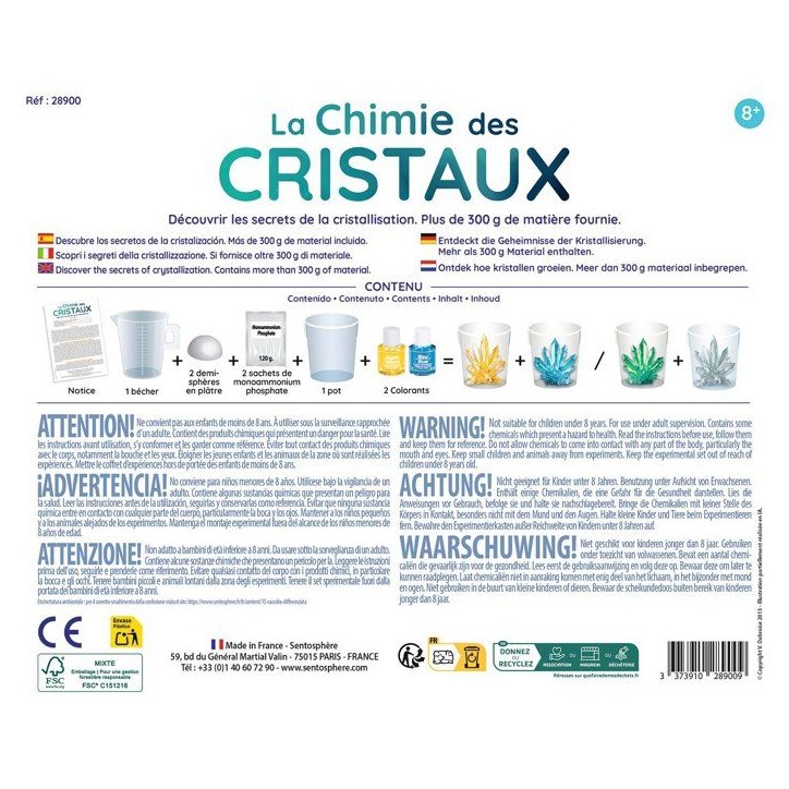 La Chimie des Cristaux - SENTOSPHERE - Collection de minéraux - 2 sachets pour créer des cristaux - Des 8 ans La Chimie des Cristaux - SENTOSPHERE - Collection de minéraux - 2 sachets pour créer des cristaux - Des 8 ans